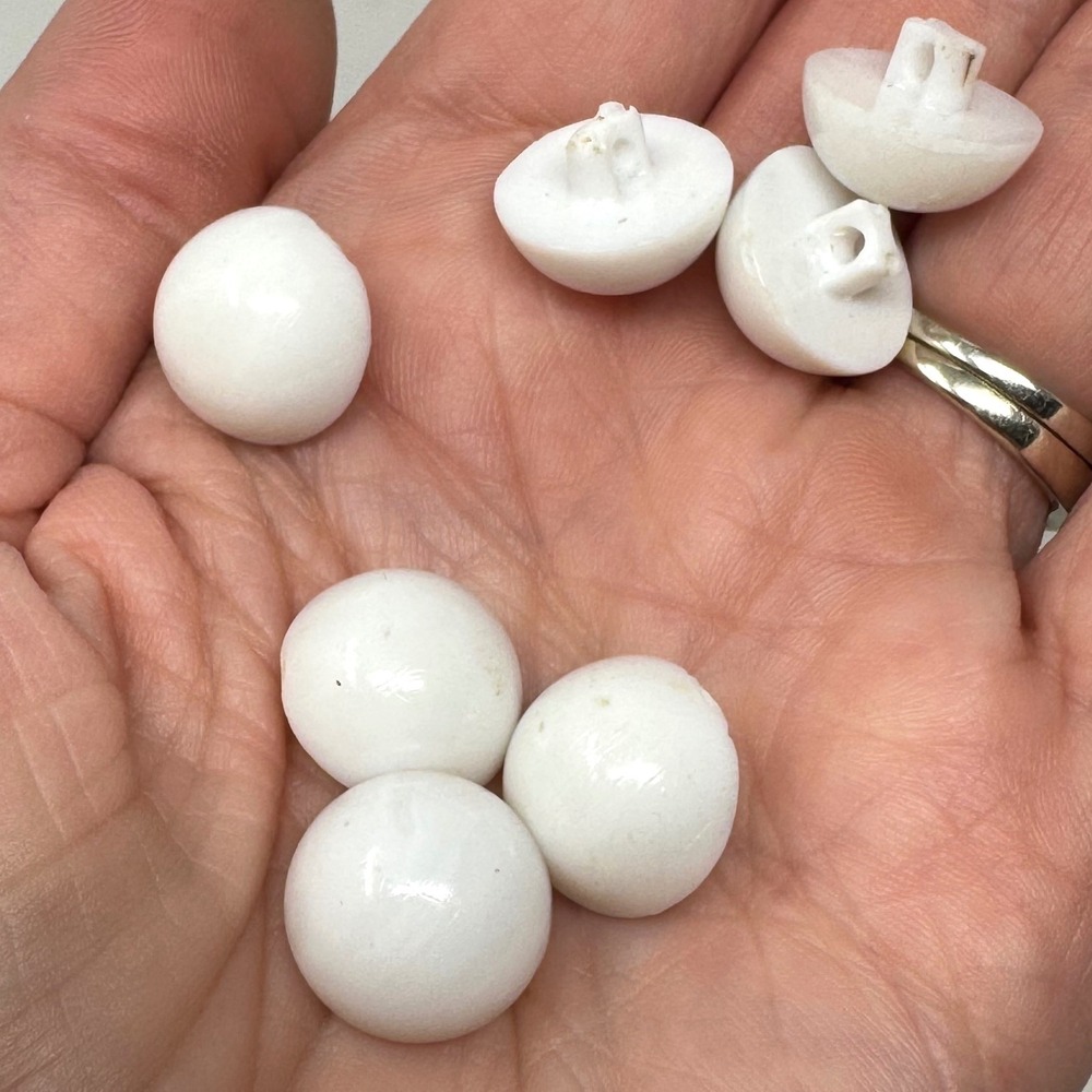 Buttons White Plastic Vintage Shank Domed Half Ball 7pc Lot